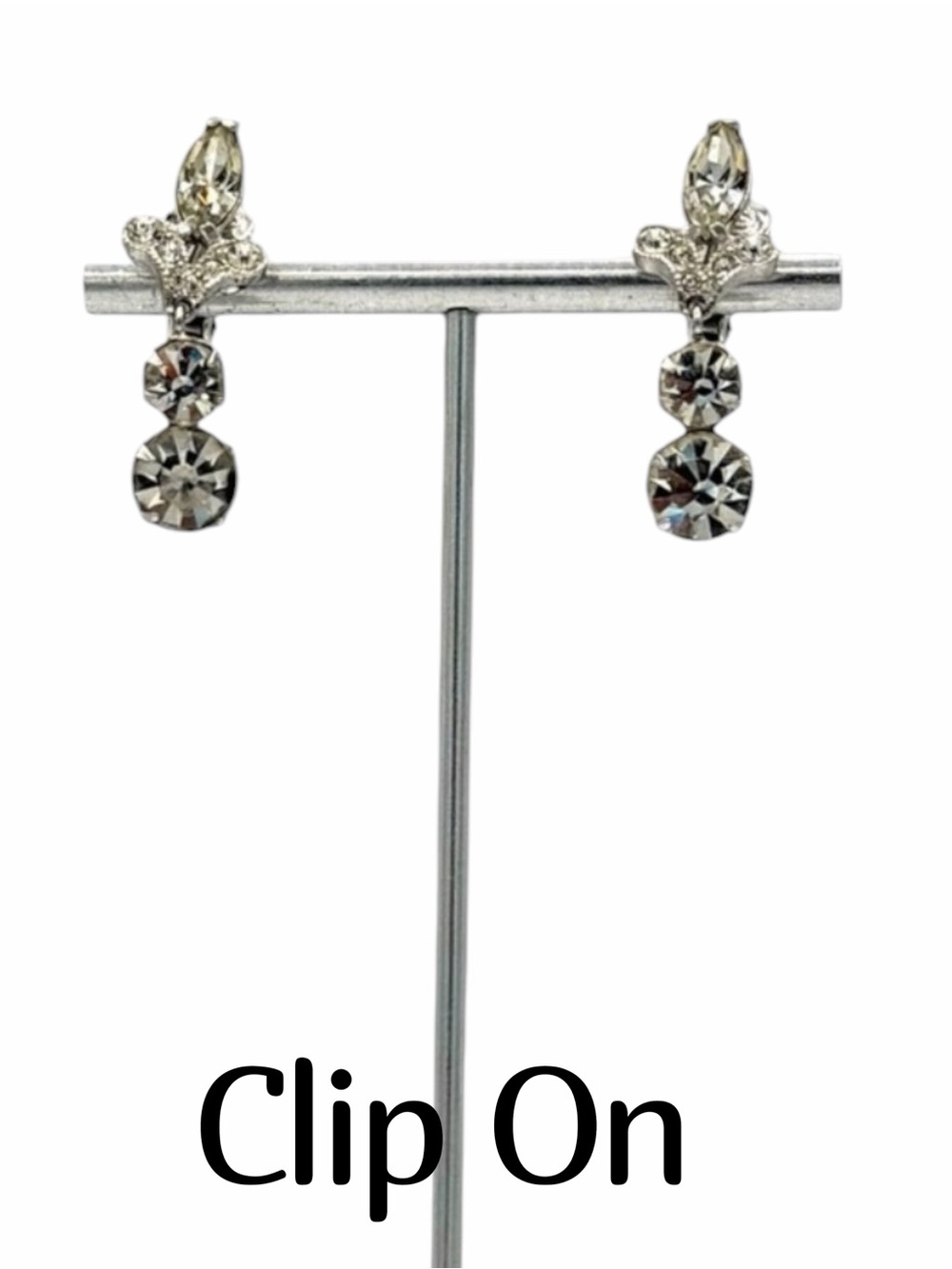 Vintage Eisenberg Mid-Century Icy Crystal Drop Clip On Earrings Woman’s Jewelry
